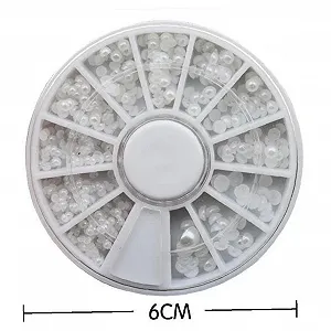 Жемчуг для дизайна ногтей Белый, разные размеры, в колесе synthetic.ua - Фото 1
