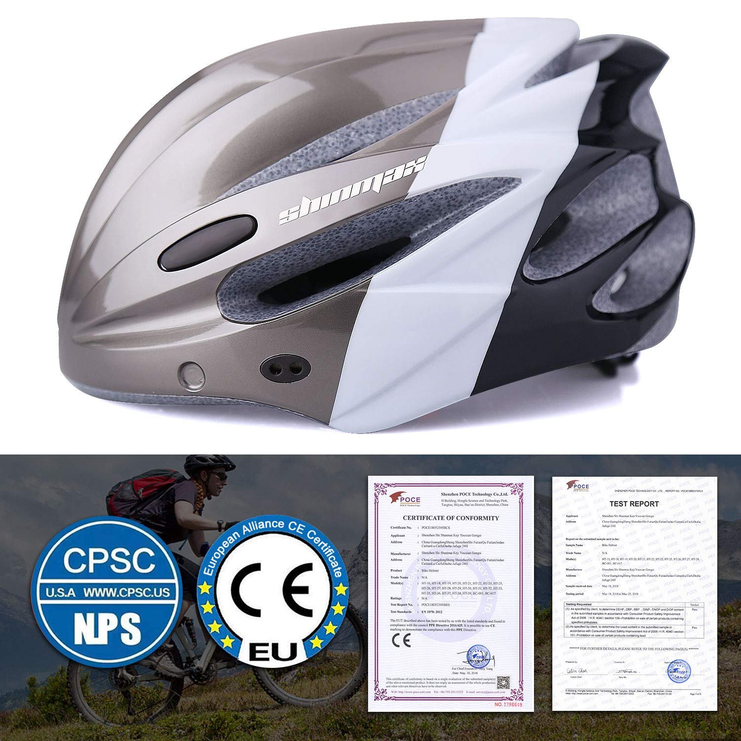 Шолом велосипедний Shinmax MTB з LED USB заднім ліхтарем та знімним магнітним козирком, фото №7