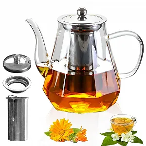 Чайник-заварник скляний YANGUN з фільтром 1000 мл прозорий квадратний для розсипного листя - Фото 1