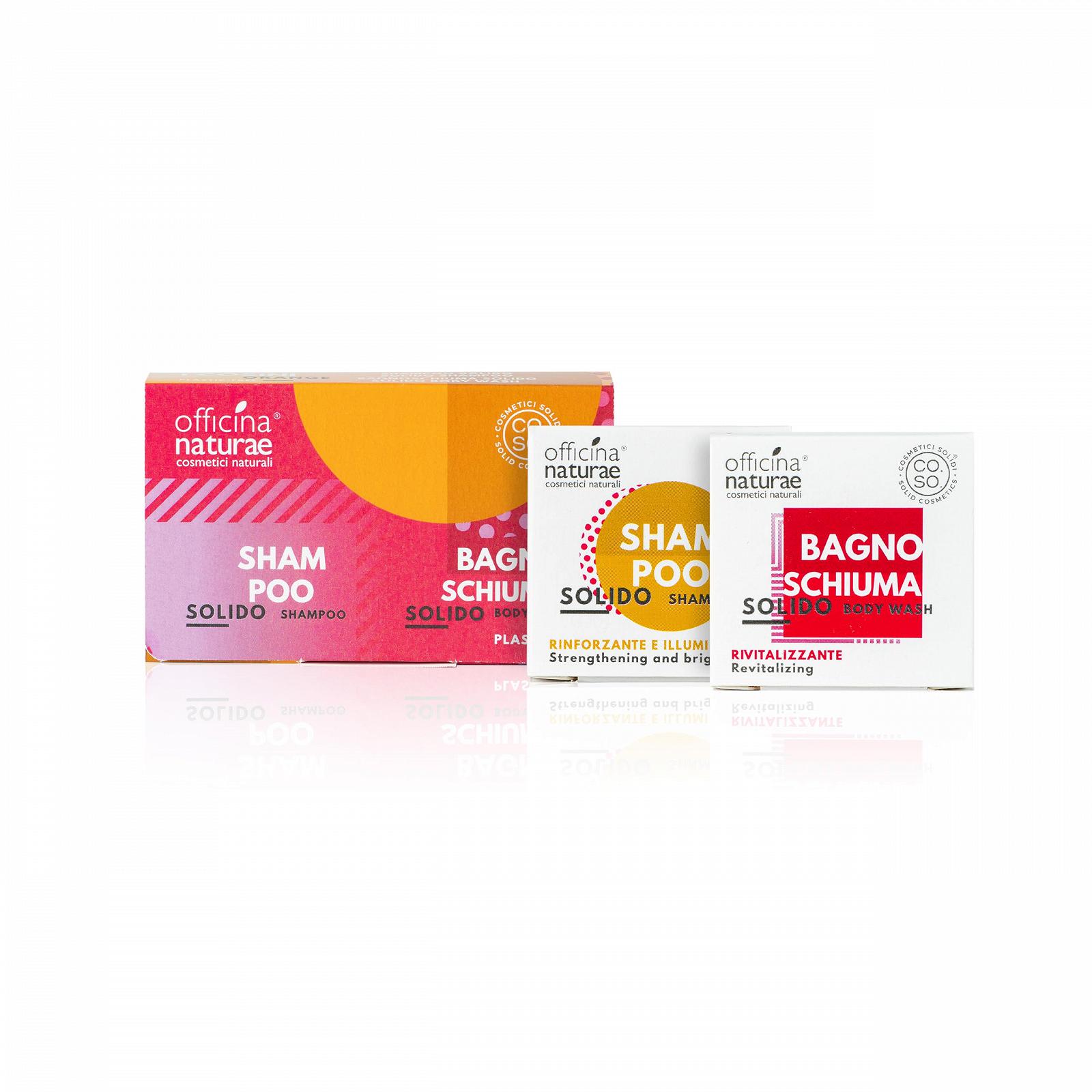 Шампунь Officina Naturae I Cosini Укрепляющий и осветляющий Мини размер Апельсин 15 г + Гель для душа Восстанавливающий Мини размер 15 г, фото №1