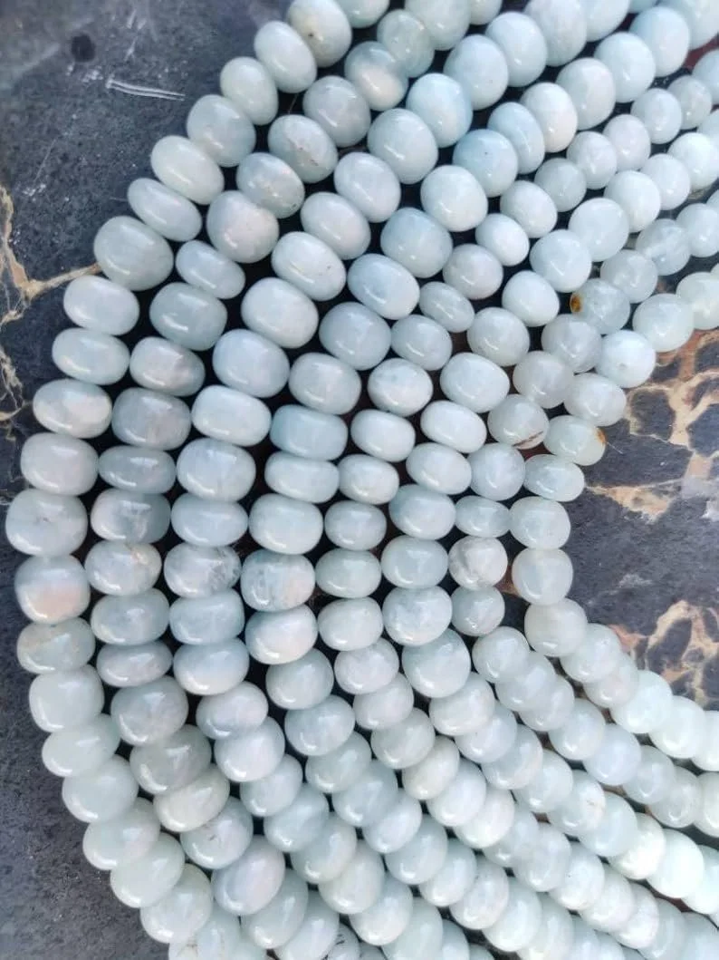 Бусины Аквамарин натуральный рондель гладкий 5-8.5 мм, нить длиной 33 см бусины из драгоценных камней для ожерелья, браслета, фото №2