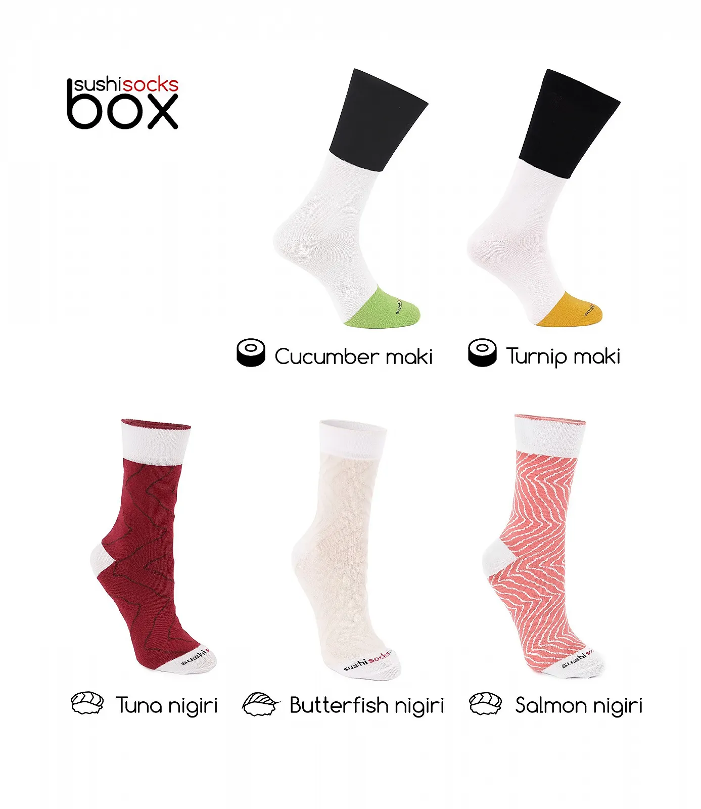 Носки Rainbow Socks Sushi Salmon Butterfish Tuna 2x Maki 5 пар, разноцветные, фото №3 Носки Rainbow Socks Sushi Salmon Butterfish Tuna 2x Maki 5 пар, разноцветные, фото №3