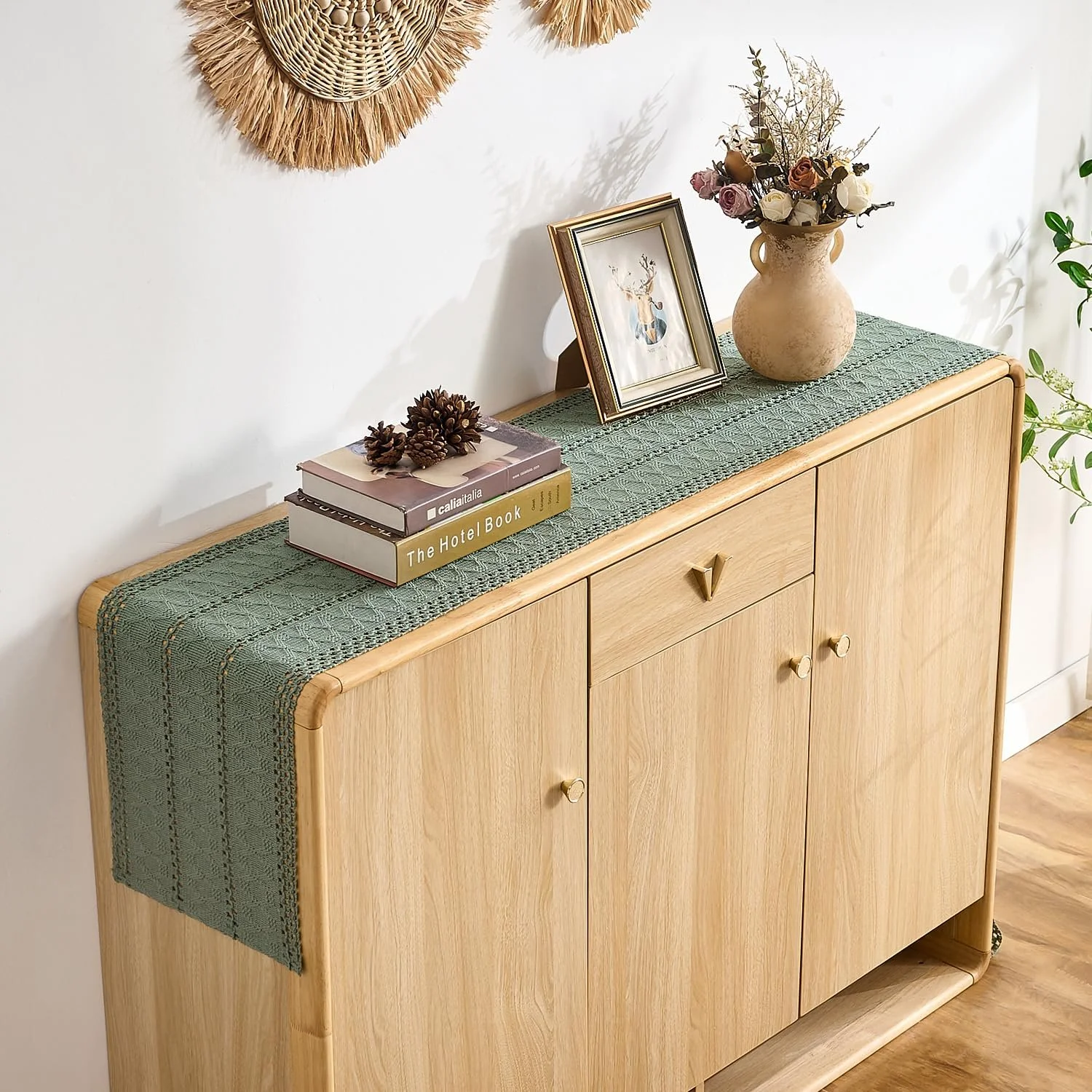 Доріжка на стіл Boho 30 x 120 см Макраме Бавовна та льон Шавлієва зелена, фото №5 Доріжка на стіл Boho 30 x 120 см Макраме Бавовна та льон Шавлієва зелена, фото №5