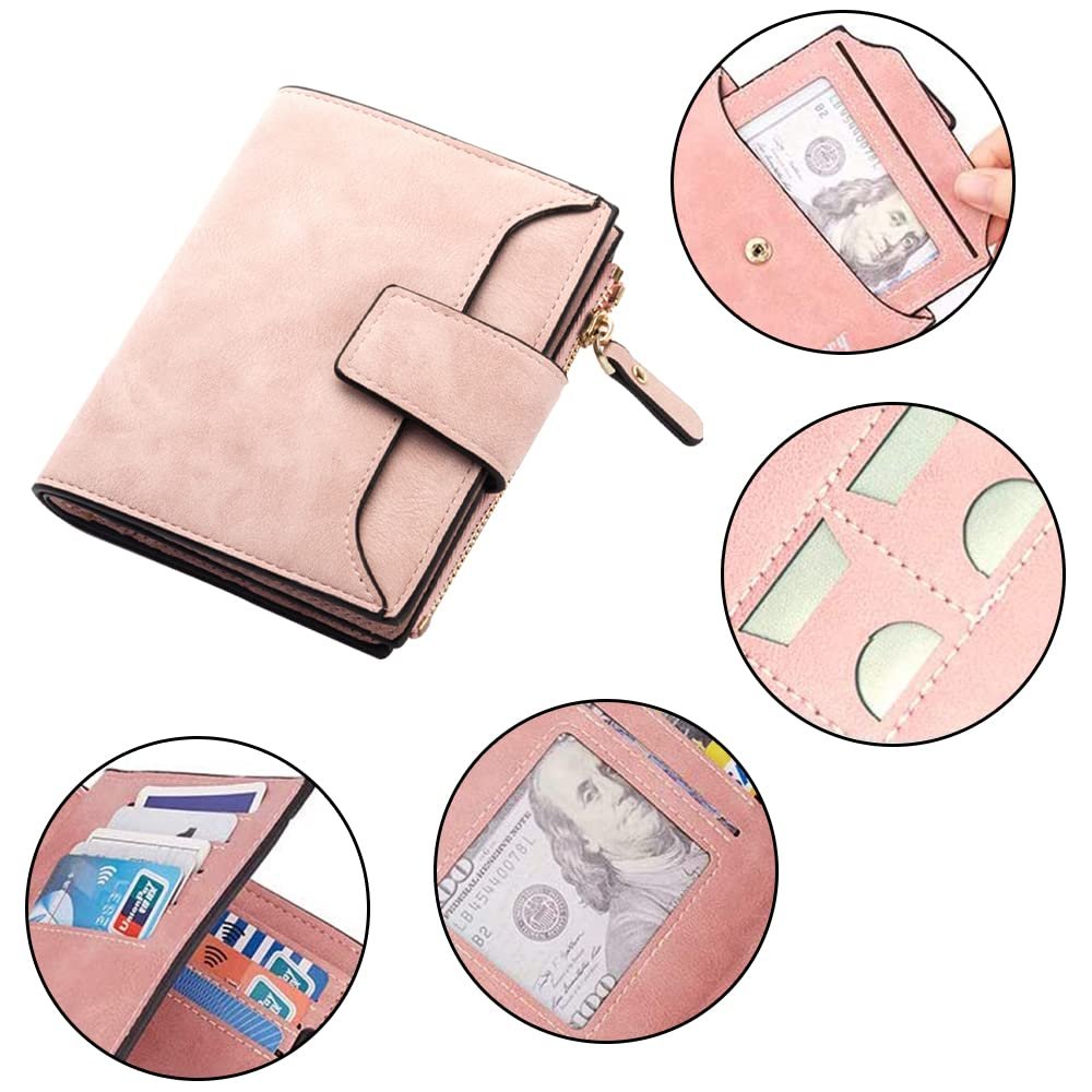 Кошелек Женский кожаный Xeingyee Bifold с RFID защитой для монет, ID карт, банкнот, дебетовых и проездных карт Розовый, фото №7