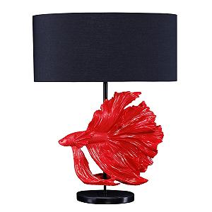 Настольная лампа Riess Ambiente Crowntail 65 см черно-красная тканевый абажур мраморное основание - Фото 1