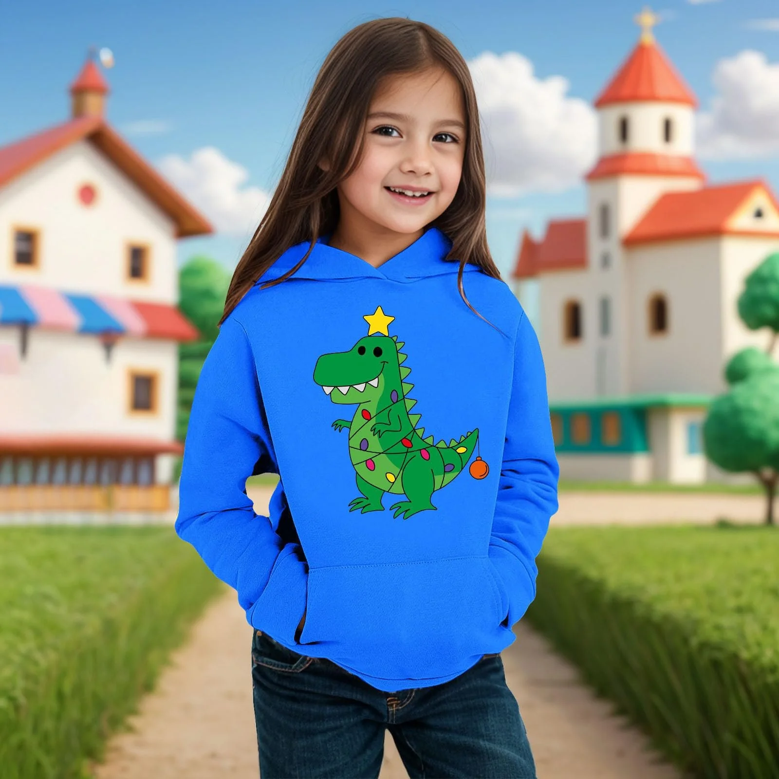 Світшот дитячий, для малюків, хлопчиків та дівчаток, різдвяний, з мультяшним динозавром, фото №3