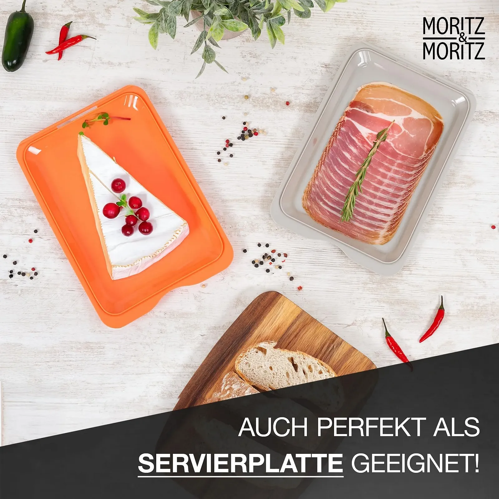 Набір контейнерів Moritz & Moritz 4 шт. штабельовані 25x17x3 см сірі, фото №5