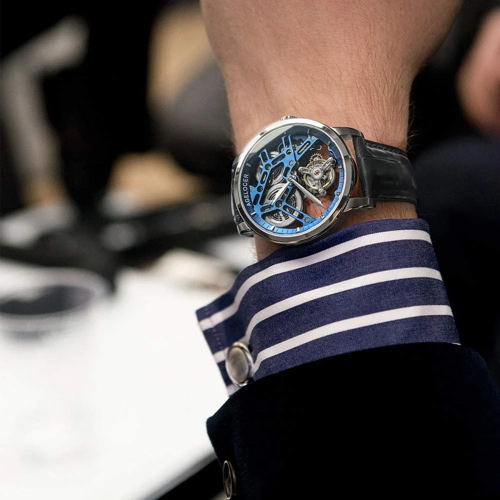 Мужские механические часы с турбийоном Agelocer с двухсторонним полым корпусом и кожаным ремешком (RI:9004A1), фото №4 Мужские механические часы с турбийоном Agelocer с двухсторонним полым корпусом и кожаным ремешком (RI:9004A1), фото №4