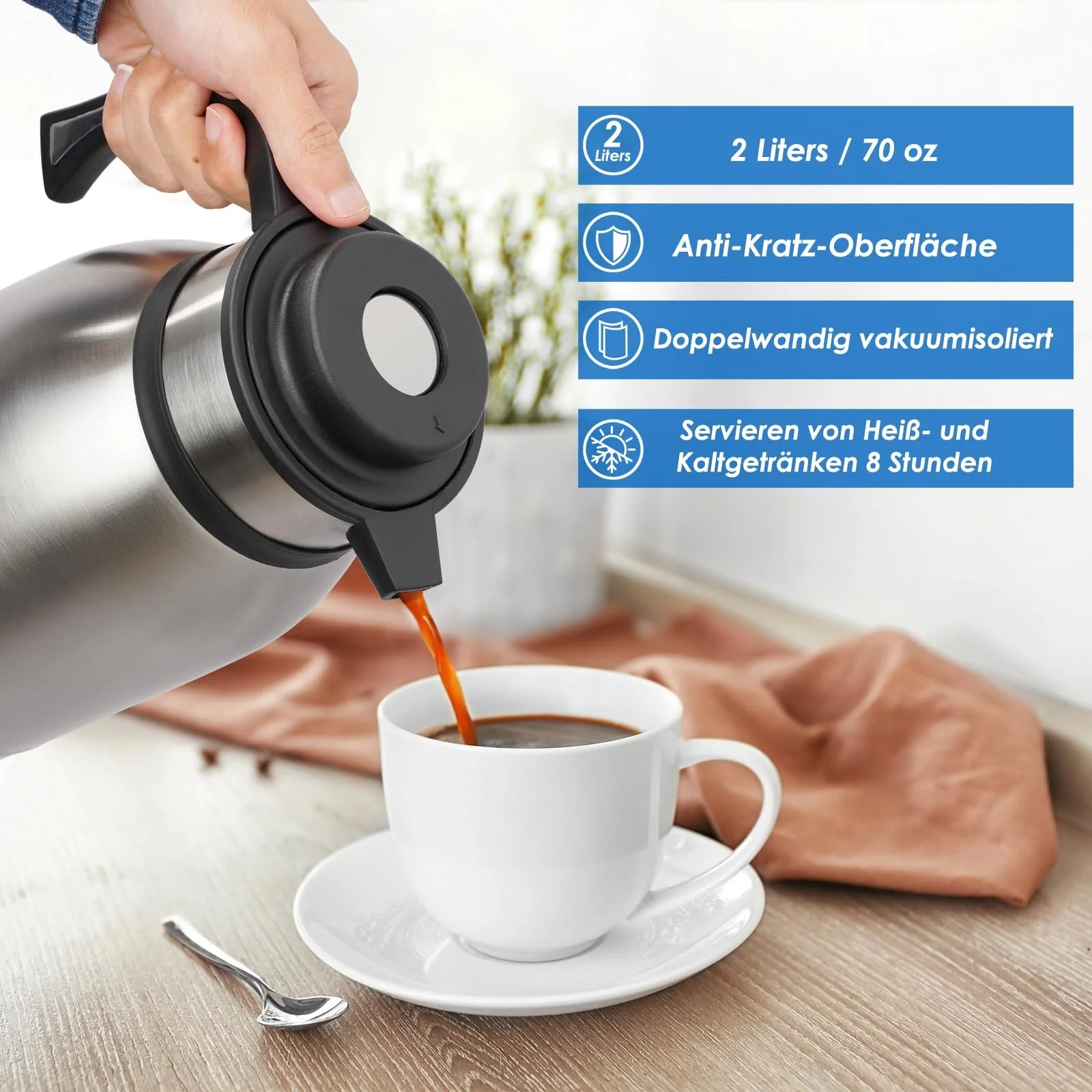 Термос-кавник 2 л, Нержавіюча сталь, Кавник з подвійною вакуумною ізоляцією, фото №6