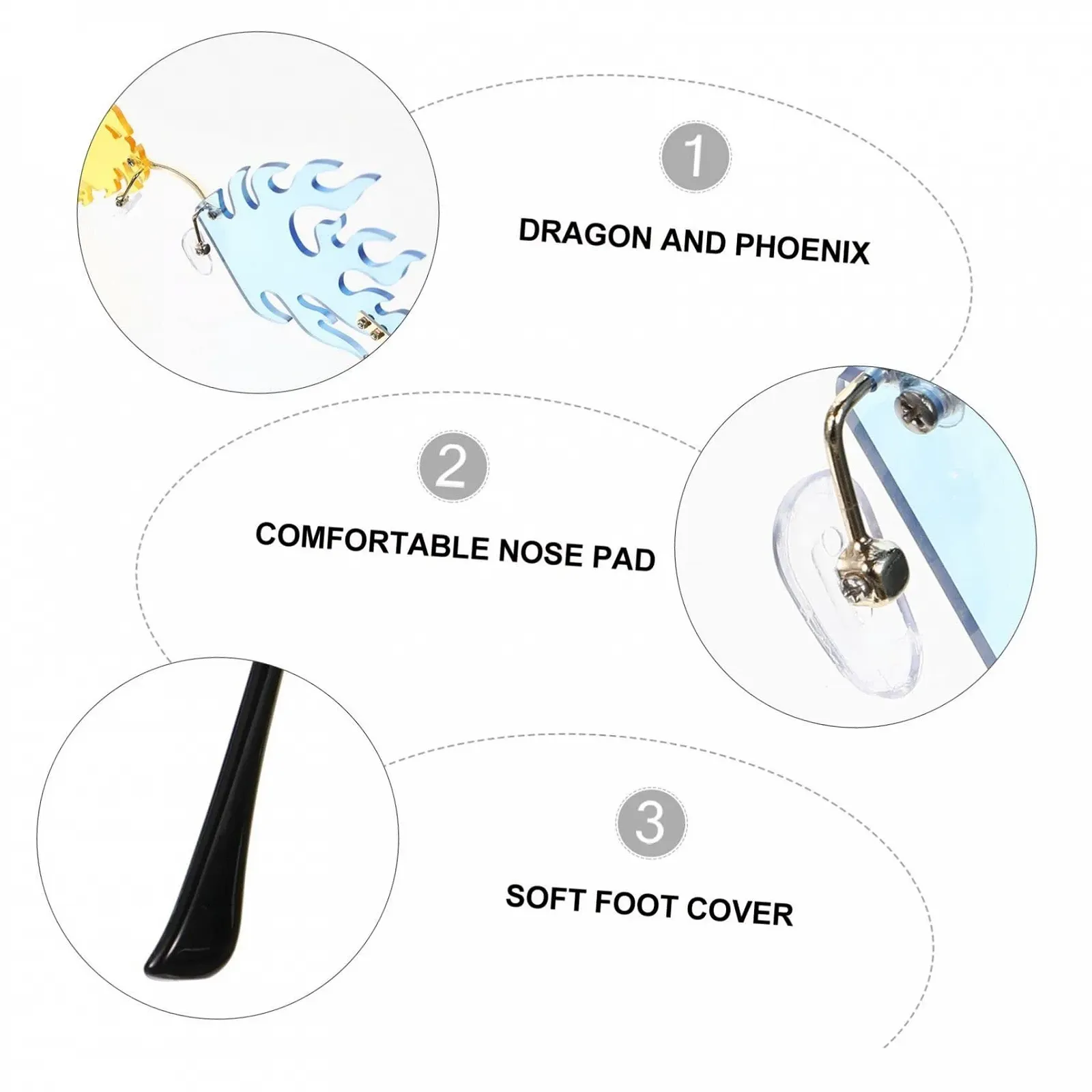 Сонцезахисні окуляри Dragon Aisoway WRITWAA, 3 шт, Без оправи, Метал, ПК, фото №2