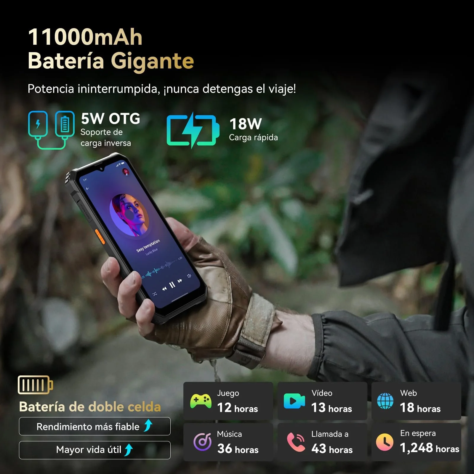 Защищенный мобильный телефон Blackview BV6200 Plus 11000 мАч 24 ГБ + 128 ГБ / 2 ТБ Android 15 Динамик 98 дБ 6,56 дюйма 90 Гц IP69K 16 Мп / Dual 4G / OTG / GPS / NFC, фото №3
