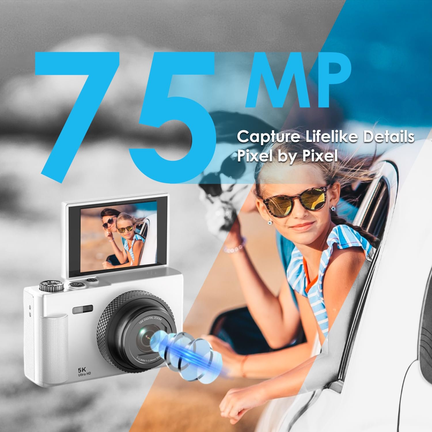 Цифрова камера Arosser UHD 5K 75MP 18X Zoom 2.83 дюйми 180° екран 64GB SD Retro Black, фото №3