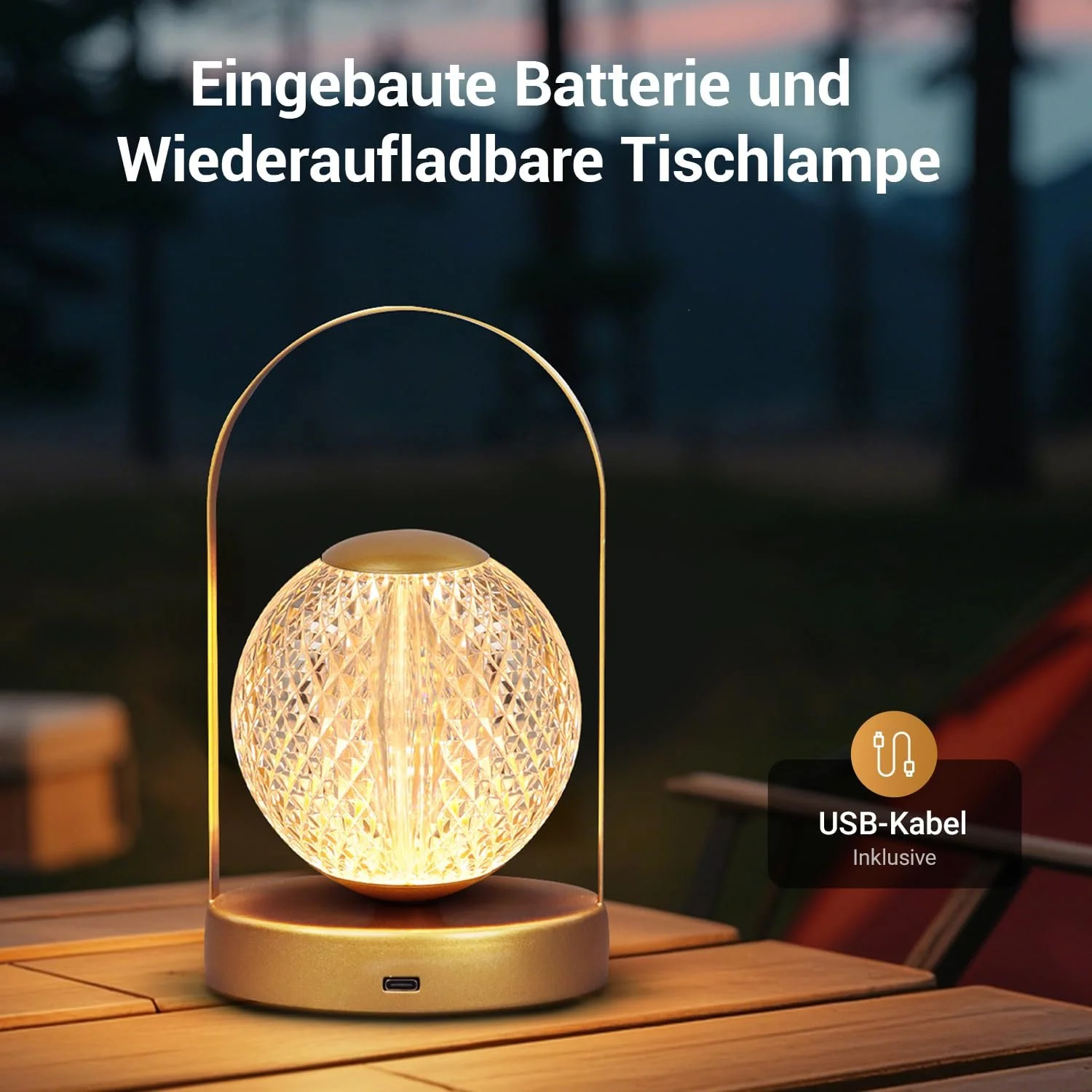 Настільна лампа EXTRASTAR LED куляста з ручкою, сенсорна, бездротова, USB-C., фото №6