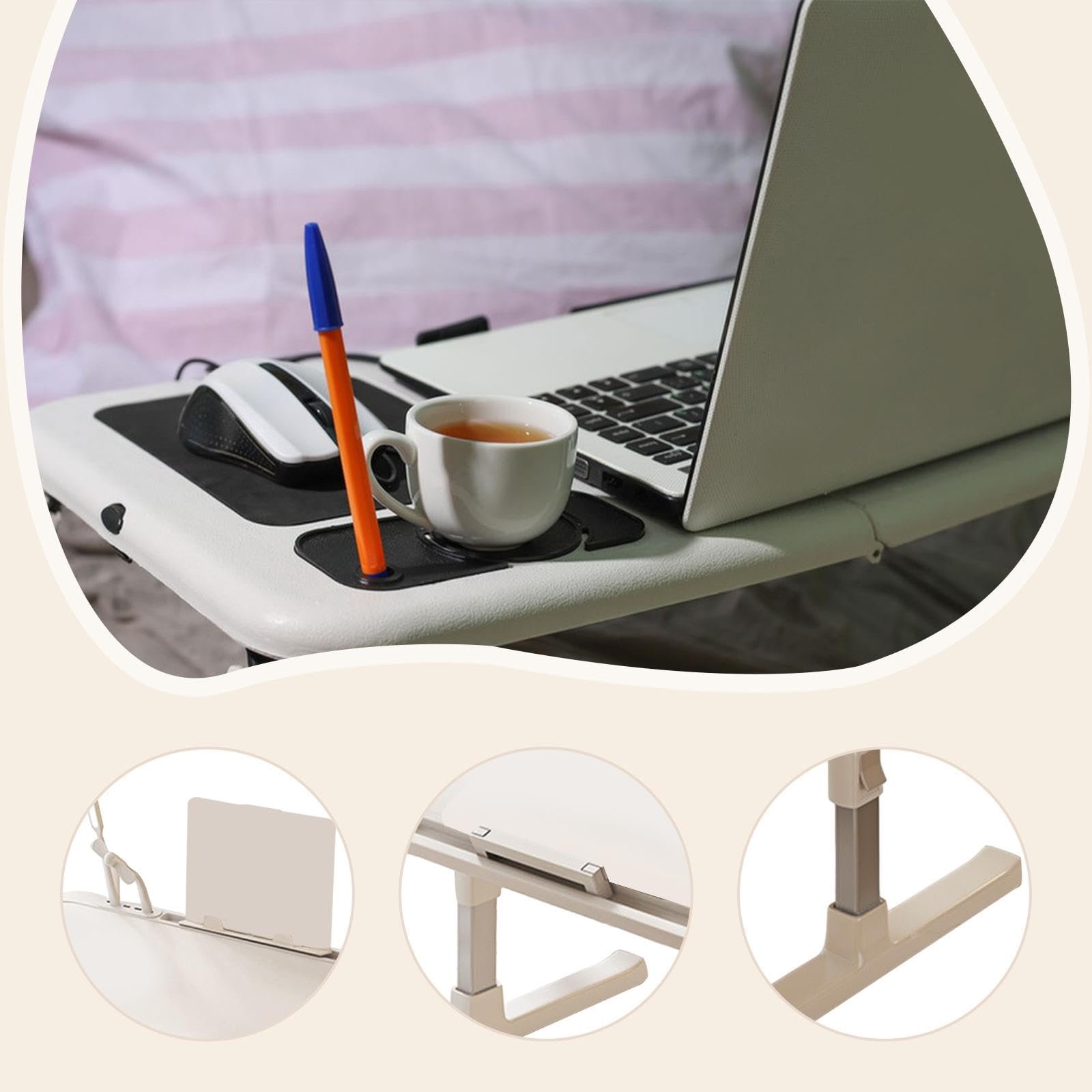 Складной прикроватный столик для ноутбука Белый стиль A, фото №6