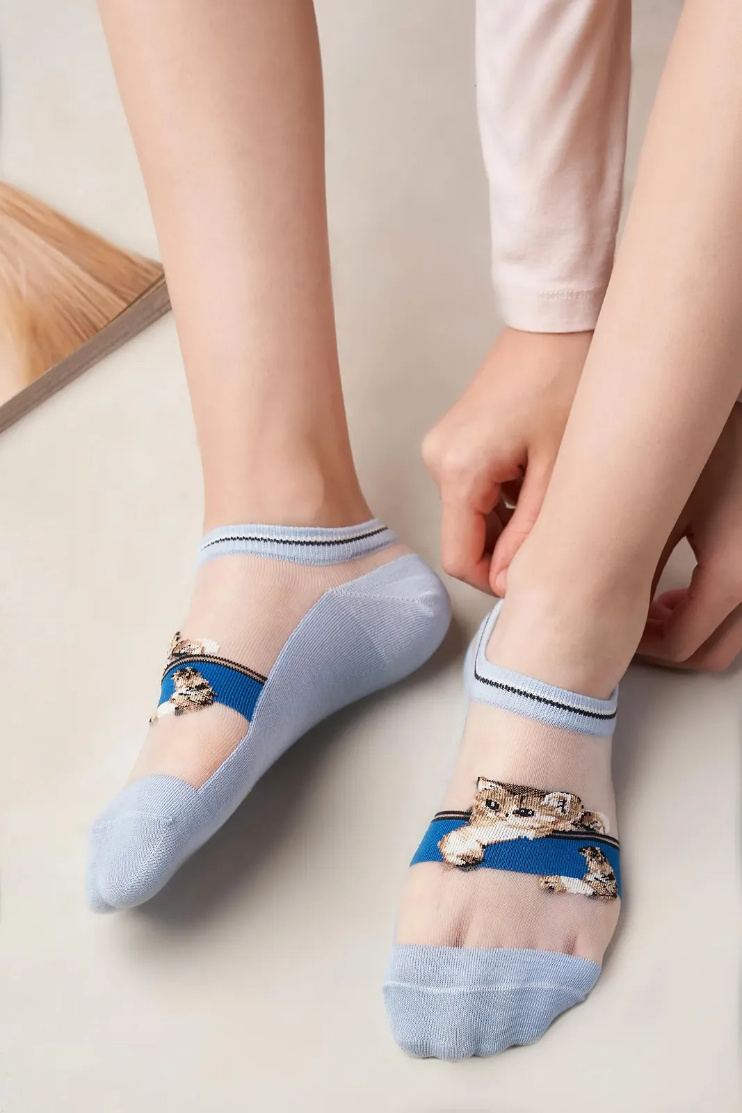 Носки Женские Fine Socks из высококачественной ткани с усиленным носком и пяткой, узор "Кот", фото №3