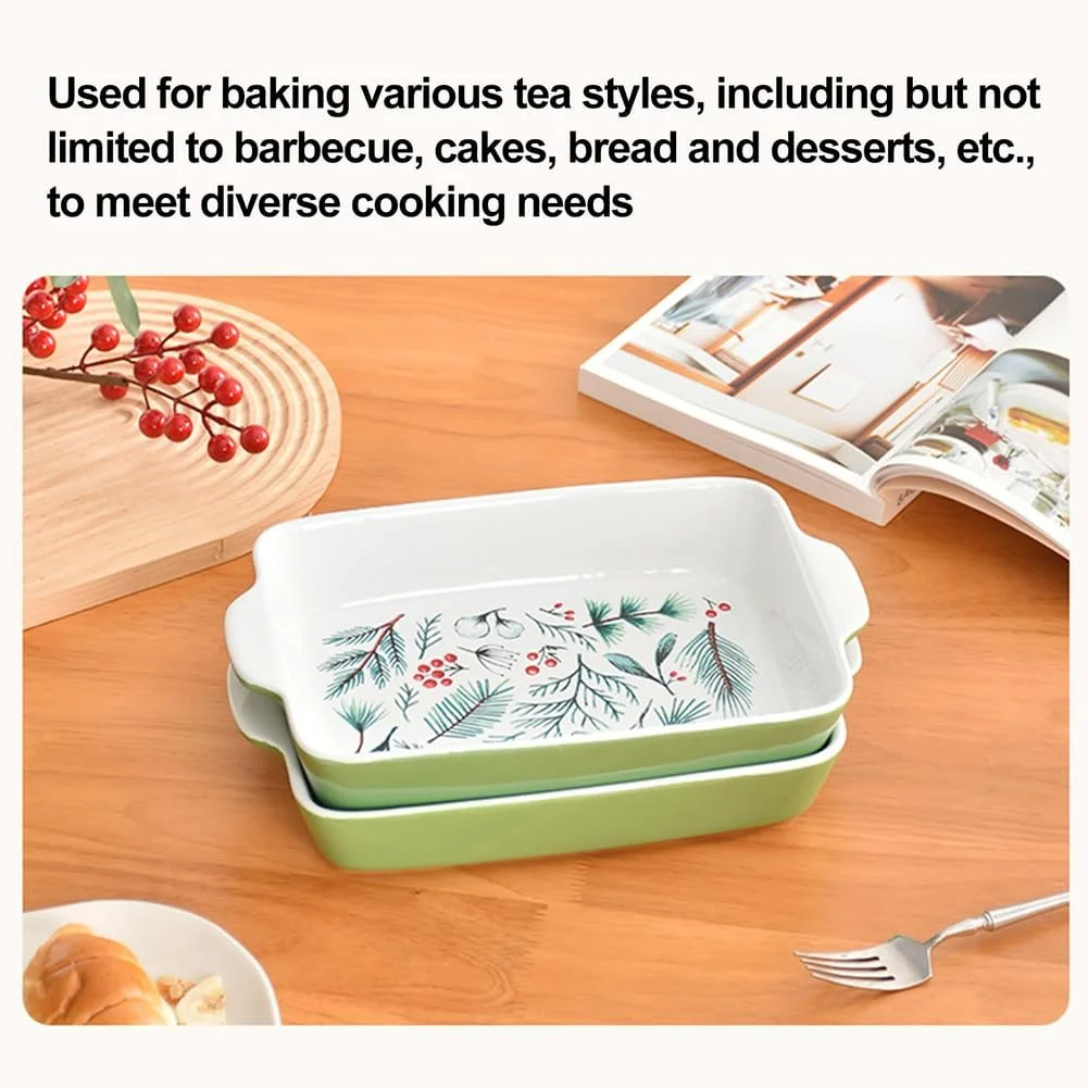 Форма для запекания Dxcaicc Прямоугольная керамическая с цветочным узором и ручками, фото №8