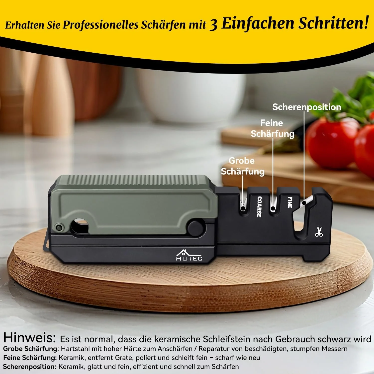 Точило для ножів Hotec розкладна ABS кераміка та вольфрамова сталь чорна, фото №3