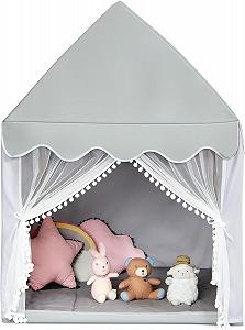 Палатка Детская FANTASK с рамой из массива дерева и хлопковым одеялом, игровой домик для мальчиков и девочек, для принцесс, серая, 120 x 105 x synthetic.ua - Фото 1