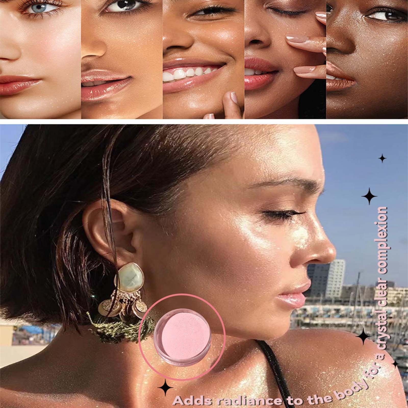 Пудра рассыпчатая Kimchi Shimmer Finish Setting Powder розовая полупрозрачная, фото №5
