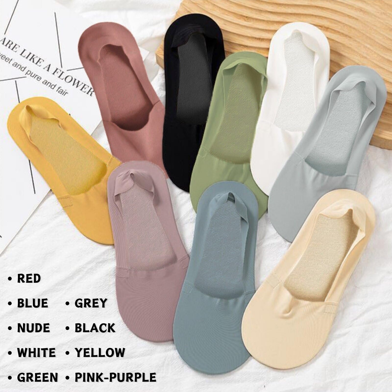 Носки KEYRI, 9 пар, женские, невидимые, для кроссовок, без следа, противоскользящие носки с силиконовой подушечкой, короткие полуноски, фото №3