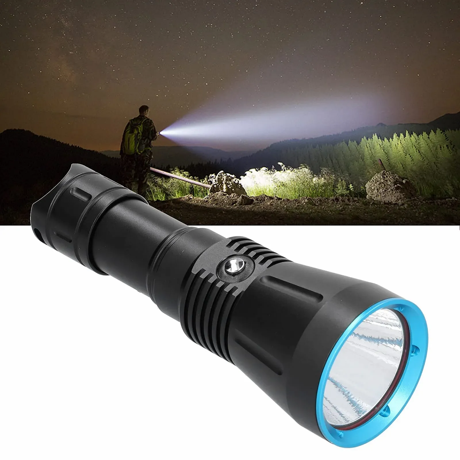 LED Ліхтар 10000LM Професійний ліхтар для дайвінгу Міцний IP68 Водонепроникний ручний для підводної риболовлі на 150 м, фото №3