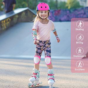 Шлем Детский MHJY для Велосипеда, для Девочек 3-8 лет, Регулируемый, Наколенники, Налокотники, Напульсники, для Катания на Роликах, Скейтборде synthetic.ua - Фото 1