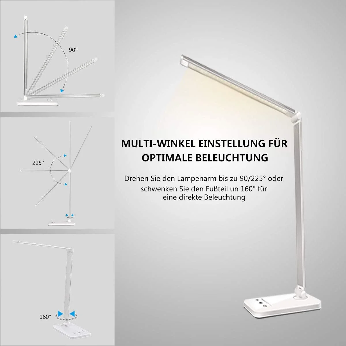 Настільна лампа QM019 LED димована 5 кольорів 10 рівнів яскравості USB алюміній срібляста, фото №5