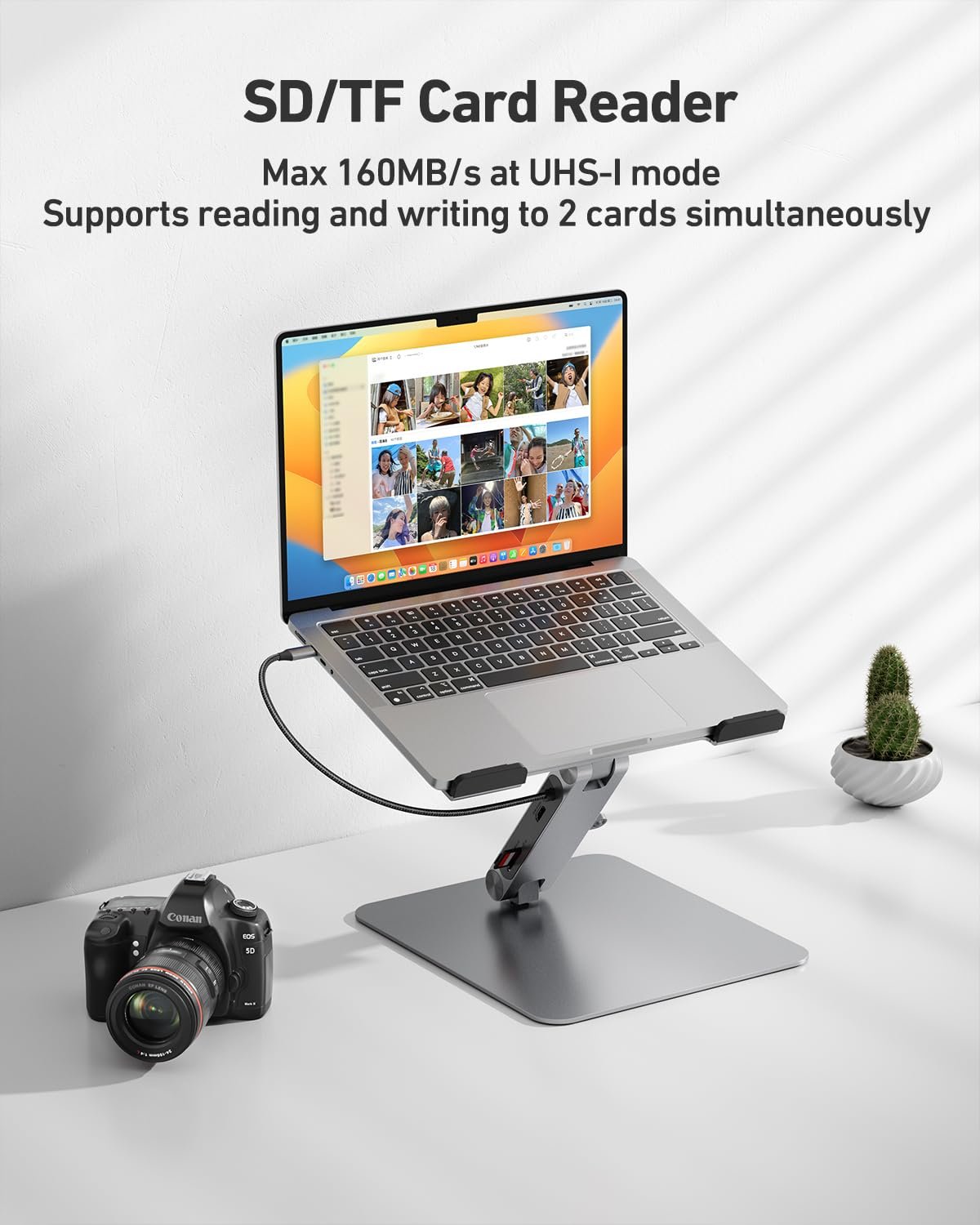 Подставка для ноутбука BENFEI с док-станцией USB C 7-в-1 - HDMI (4K при 60 Гц), 1 x SD и 1 x Micro SD кардридер, питание 100 Вт, 10 Гбит/с (1 x USB-C и 2 x USB-A 3.2) - для MacBook Pro/Air iPad Pro, фото №6