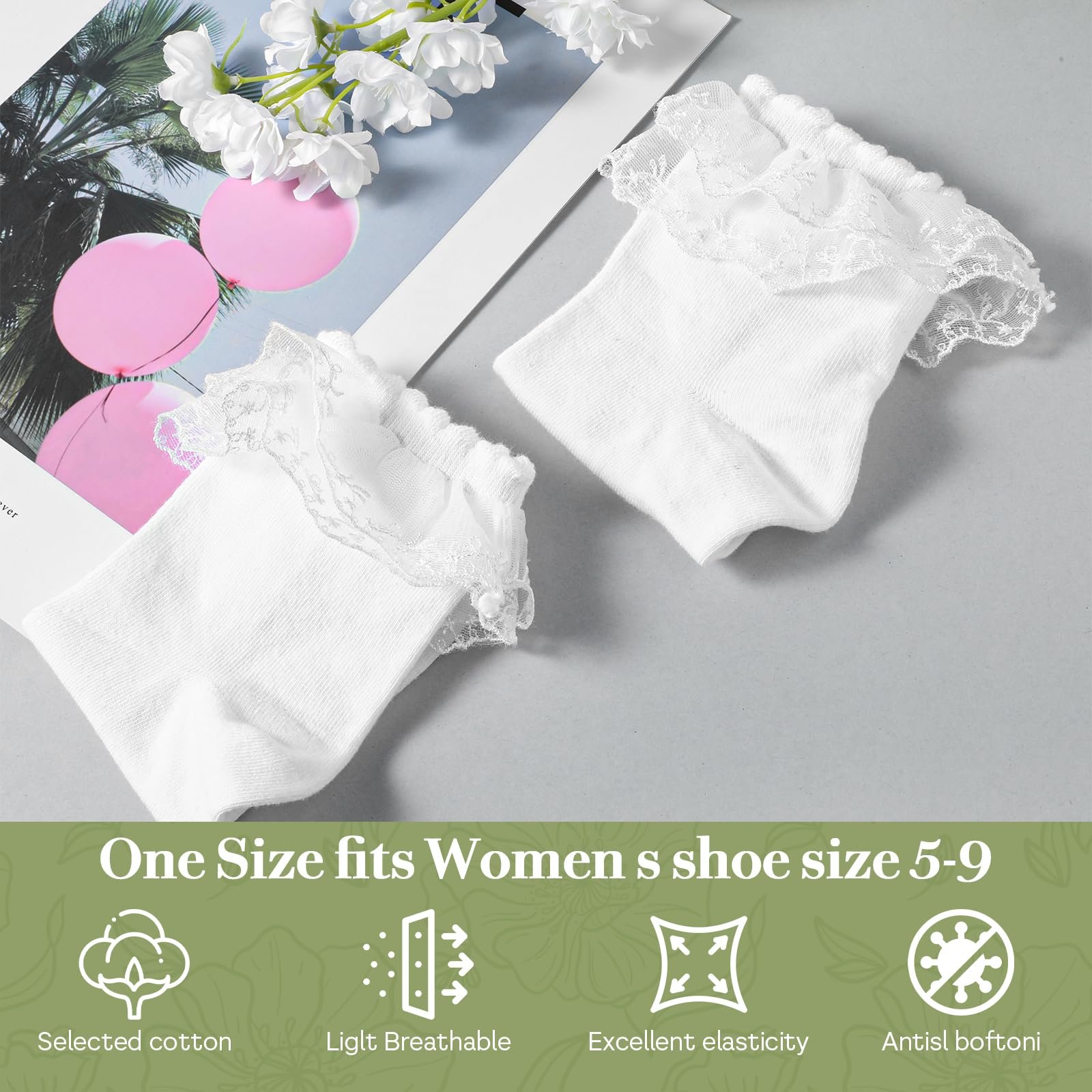 Носки с рюшами Женские Милые Короткие носки с рюшами Удобные Эластичные для женщин и девушек, 1 пара, фото №5