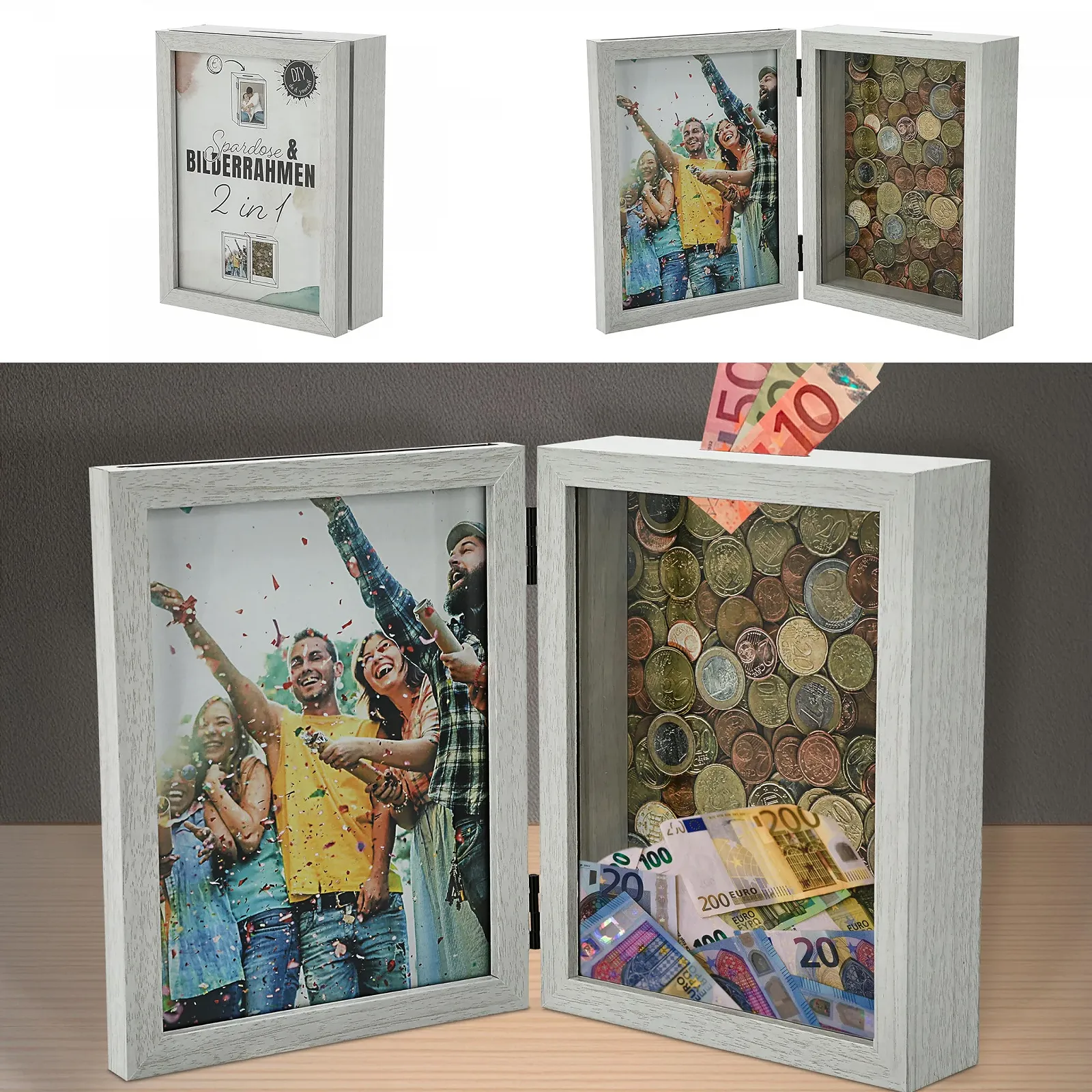 Копилка-рамка для фото 2 в 1 White MDF 19 x 14.5 x 5.5 см, фото №1 Копилка-рамка для фото 2 в 1 White MDF 19 x 14.5 x 5.5 см, фото №1