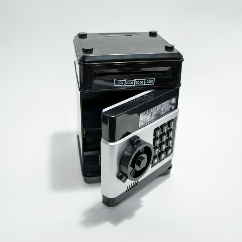 Іграшковий дитячий сейф з кодовим замком дитяча копілка Number Bank для дітей чорний корпус чорний, фото №2