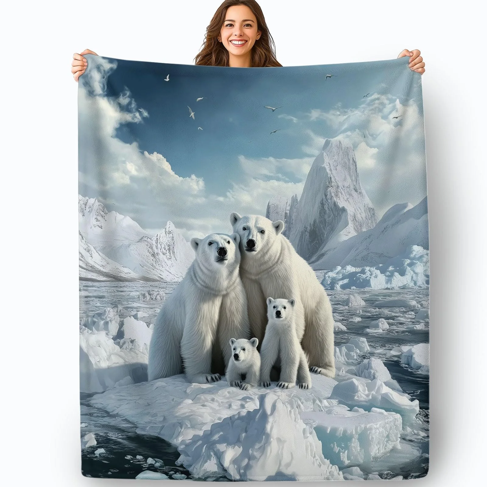 Покривало Фланелева М'яка 220 x 240 см, Фотографія Ведмідь на Кризі та Снігу, фото №2