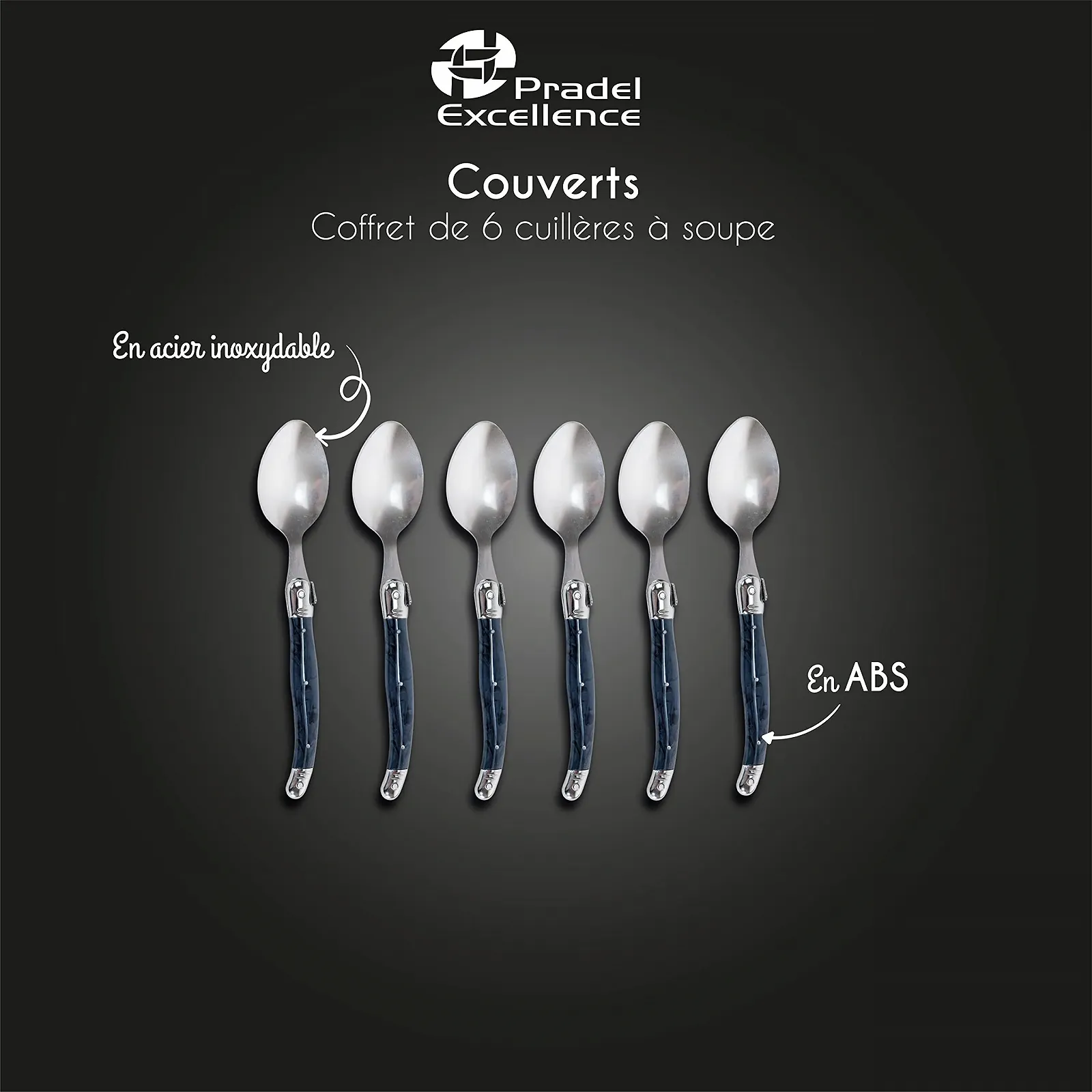 Ложка для супу Pradel Excellence Laguiole Набір з 6 штук 25 x 17 x 2.8 см сірий мармур, фото №2 Ложка для супу Pradel Excellence Laguiole Набір з 6 штук 25 x 17 x 2.8 см сірий мармур, фото №2