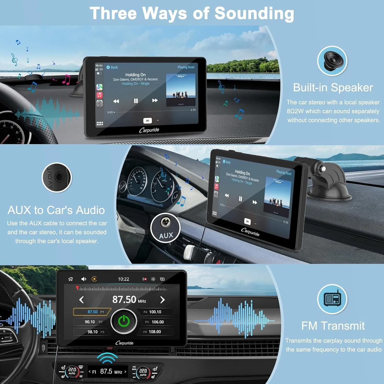 Автомагнітола CARPURIDE C3 / 7" / Сенсорна / Apple CarPlay / Android Auto / Bluetooth / WI-FI / GPS / USB / AUX, фото №7