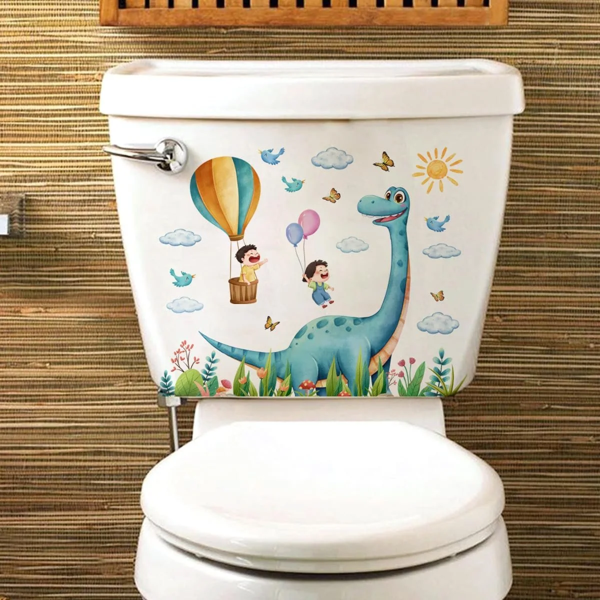 Наклейка на кришку унітазу Dinosaur/Kids Hot Air Balloon мультяшна знімна 25x30 см, фото №3