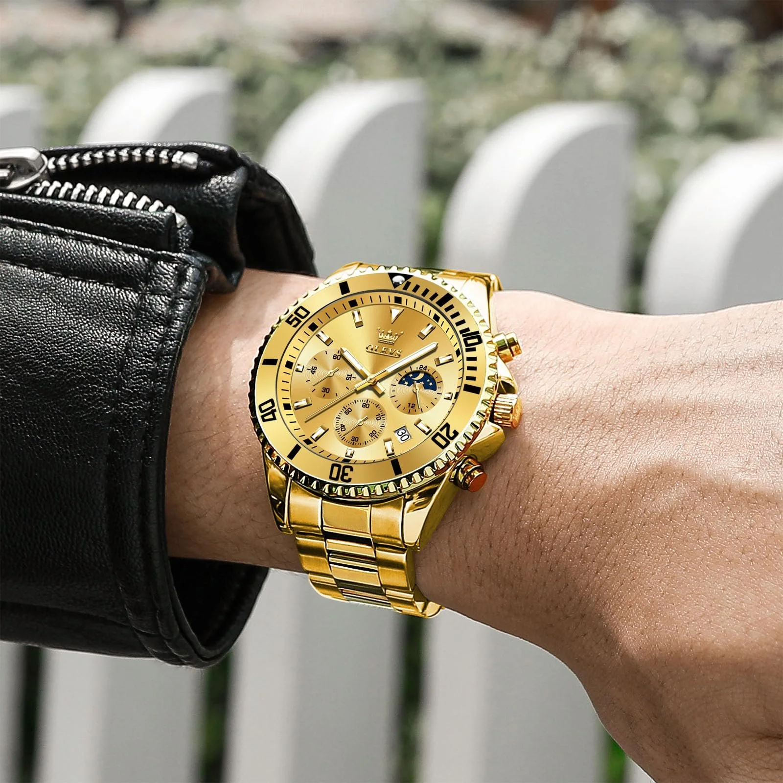 Годинник OLEVS Чоловічий Сучасний Великий Аналоговий Металевий Ремінець з Нержавіючої Сталі, фото №3