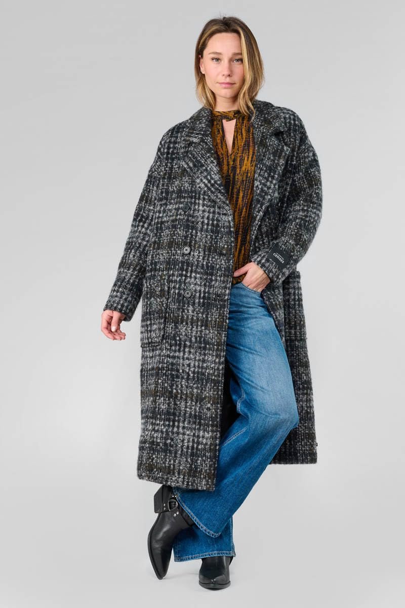 Пальто Le Temps des Cerises Aklys довге в клітинку, фото №8