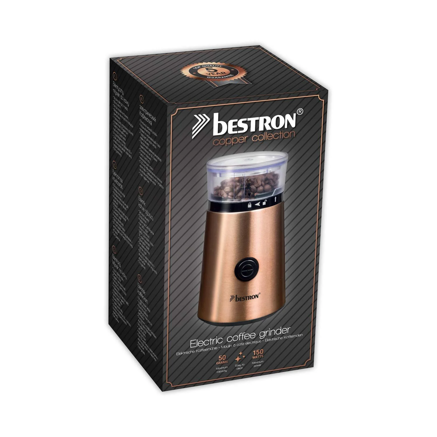 Кофемолка Bestron Электрическая 50 г 150 Вт Медный эффект Нержавеющая сталь, фото №3