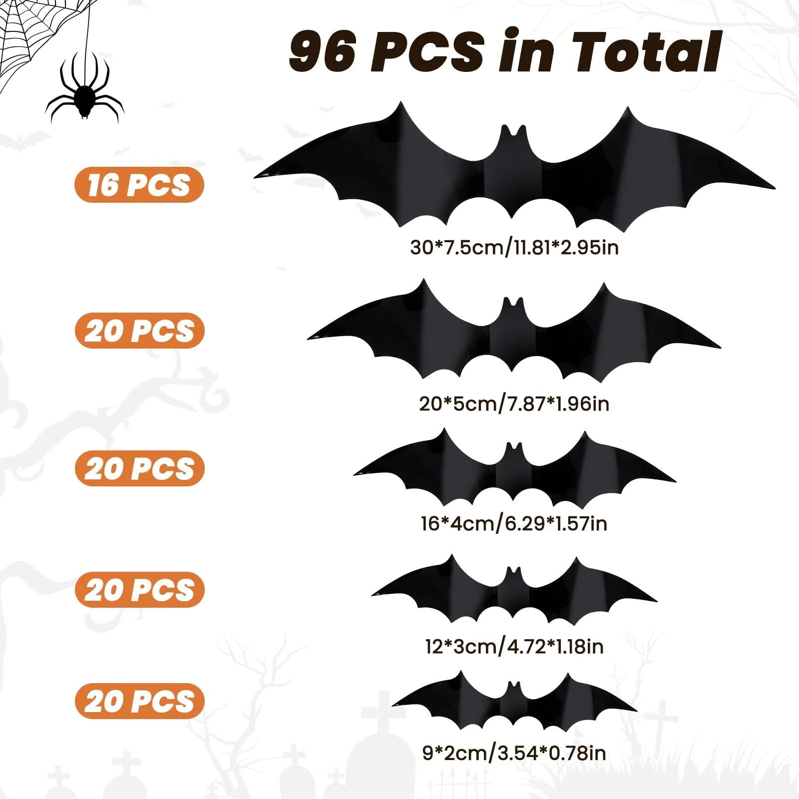 Набір наклейок на стіну Halloween 3D Bat 96 шт. 5 розмірів Black, фото №1 Набір наклейок на стіну Halloween 3D Bat 96 шт. 5 розмірів Black, фото №1