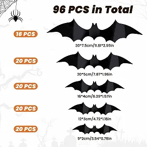 Набір наклейок на стіну Halloween 3D Bat 96 шт. 5 розмірів Black - Фото 1