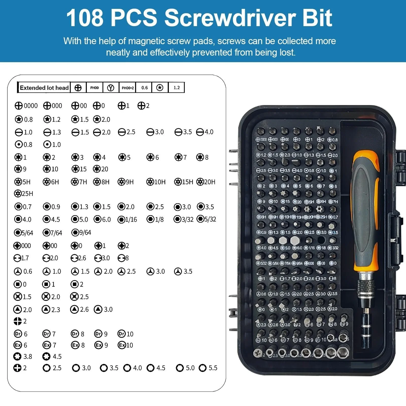 139 в 1 Набір викруток Магнітний прецизійний набір інструментів 108 і 3 більш довгі високоякісні біти зі сталі S2, фото №3