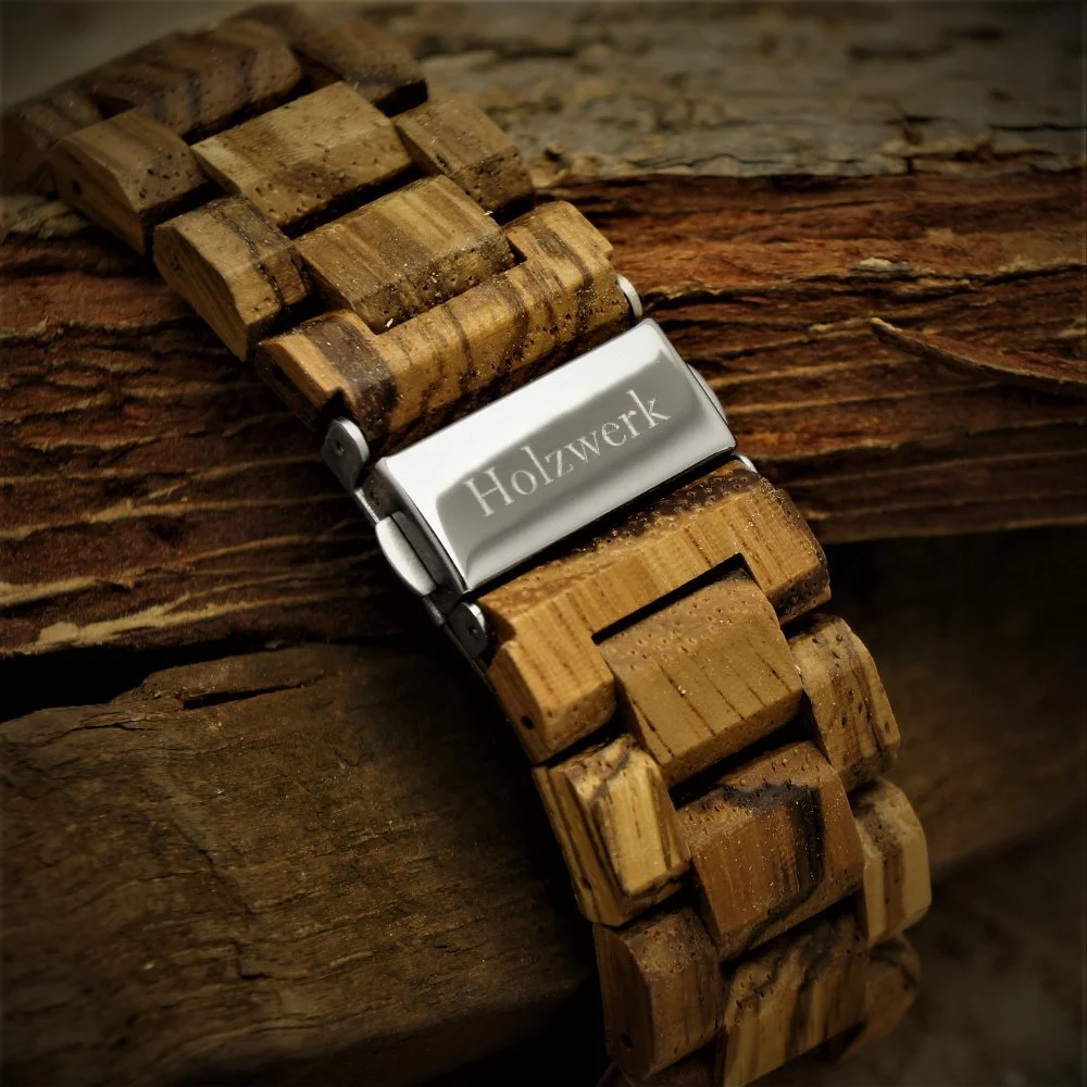 Часы мужские Holzwerk Germany Matrix Деревянные Эко Натуральные Коричневый Черный узор "Зебра" Аналоговые Кварцевые Дата и День недели, Браслет, фото №4