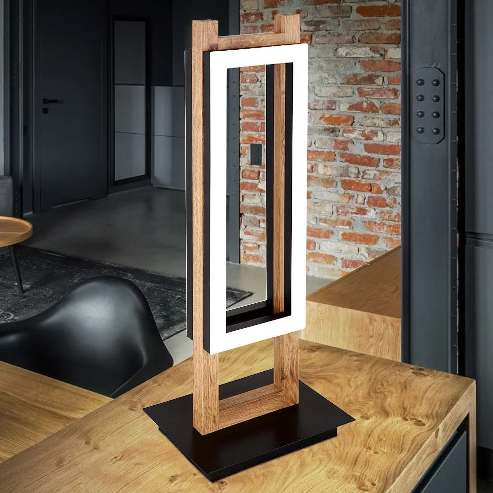 Настольная лампа GLOBO LIGHTING Wooden Lamp 2 лампы Металл MDF Черный Темно-коричневый Опал 2x LED 20 Вт 850 лм 3000 К 50 x 20 x 15 см, фото №2