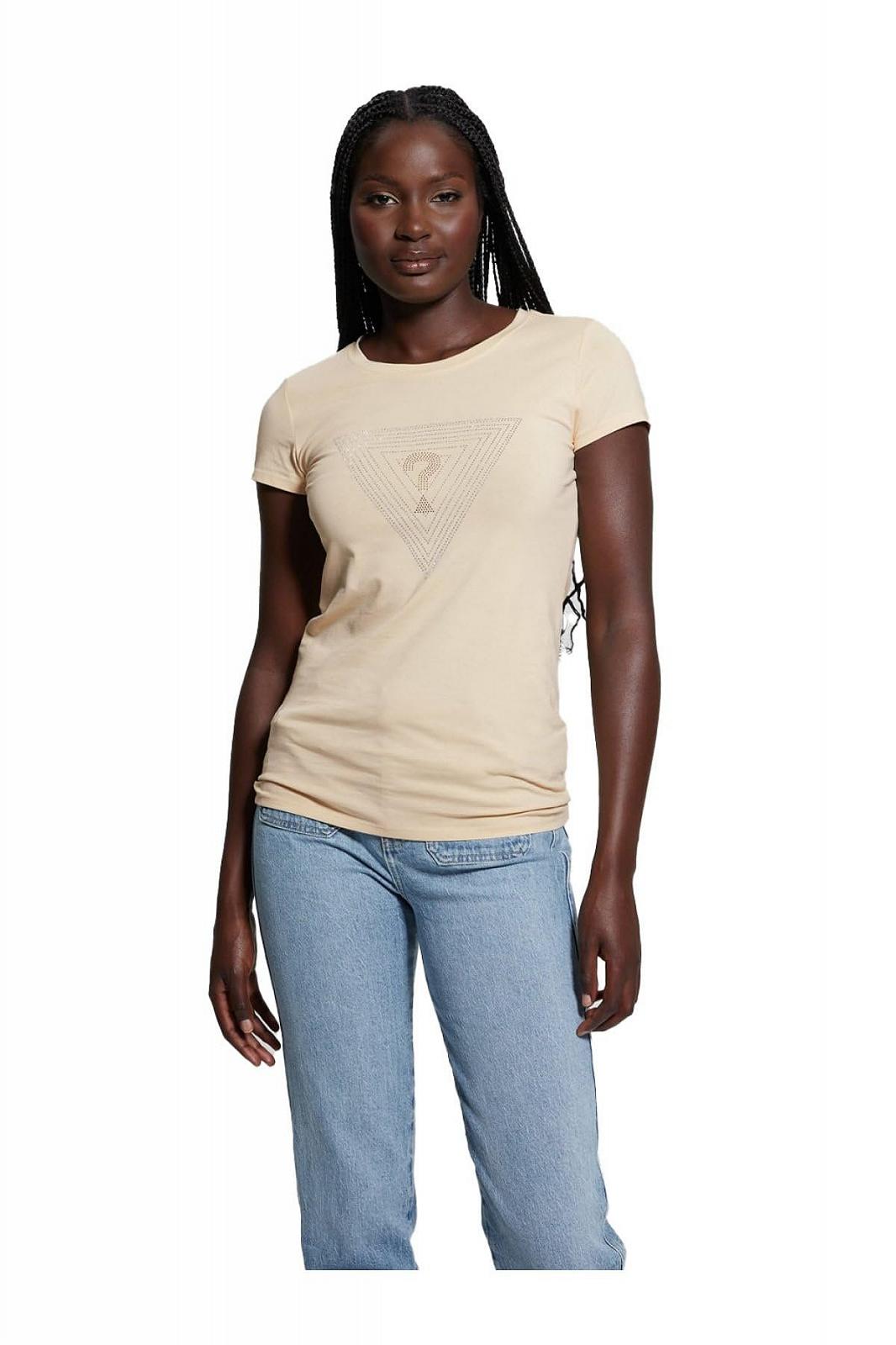 Жіноча футболка GUESS - Triangle Maze R3 Tee - Бежевий - S, фото №1