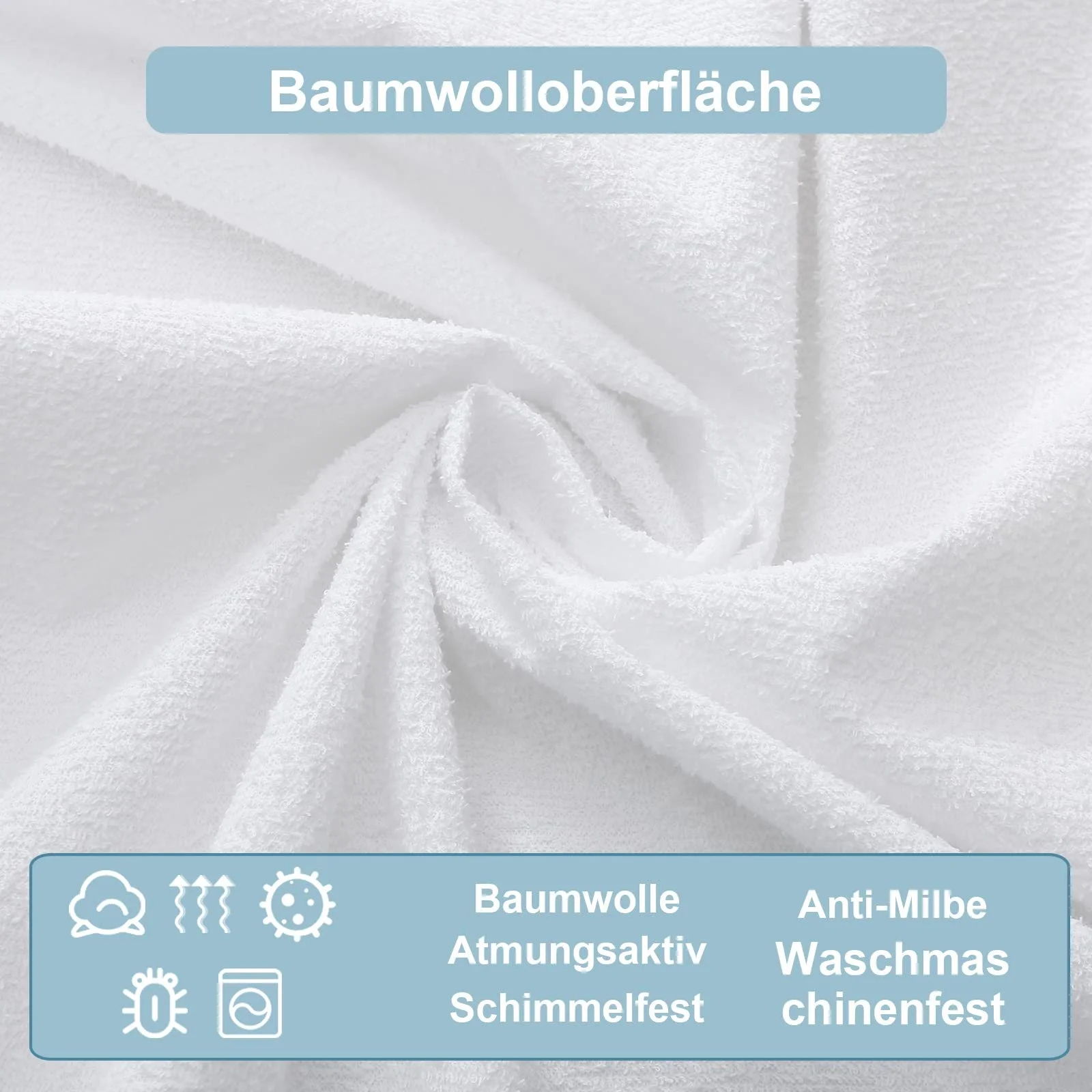 Чохол на матрац Bedecor Waterproof 90 x 200 см з блискавкою Бавовняний дихаючий гіпоалергенний пилонепроникний для матраца висотою 16 см, фото №4