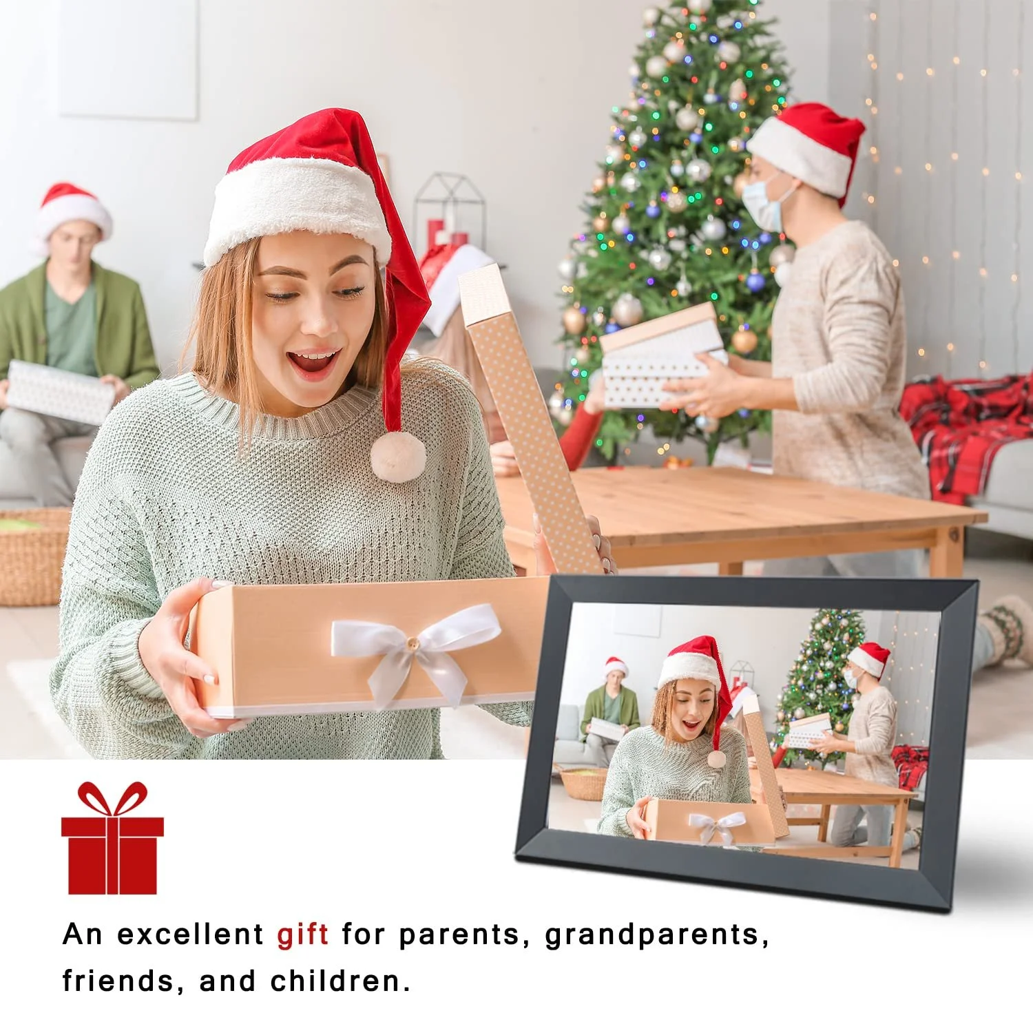 Цифровая фоторамка Aorpdd 10.1 дюйма WiFi HD IPS Touch Screen 32 ГБ Auto Rotation Frameo App, фото №6