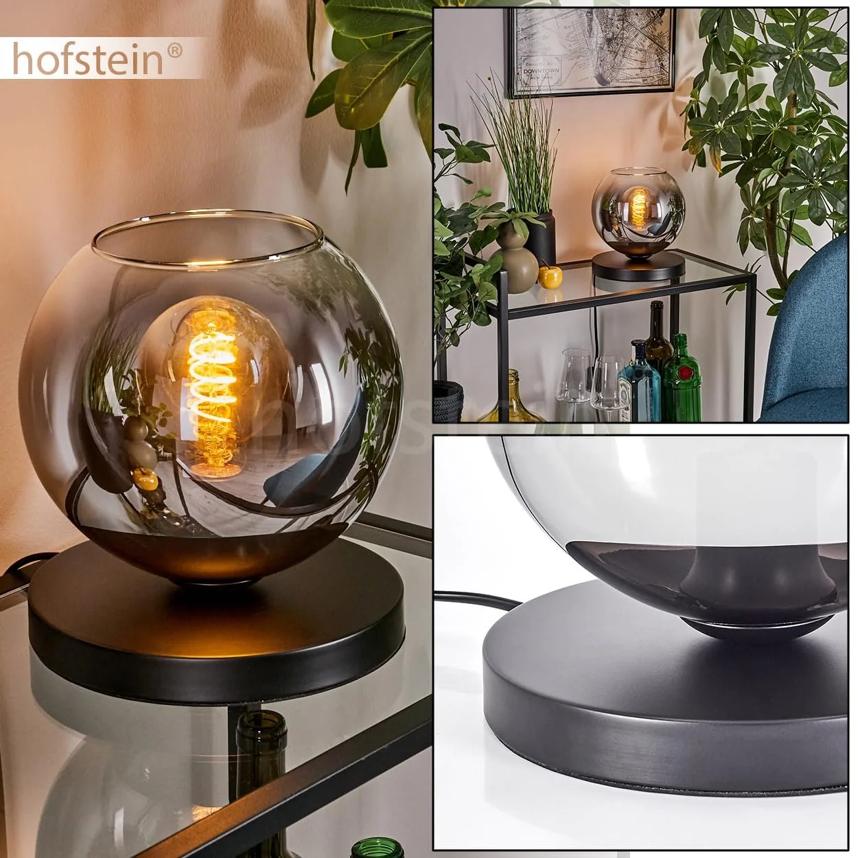 Настільна лампа Koyoto Metal/Glass Modern Retro/Vintage 20 см E27 Black/Smoke/Clear, фото №2