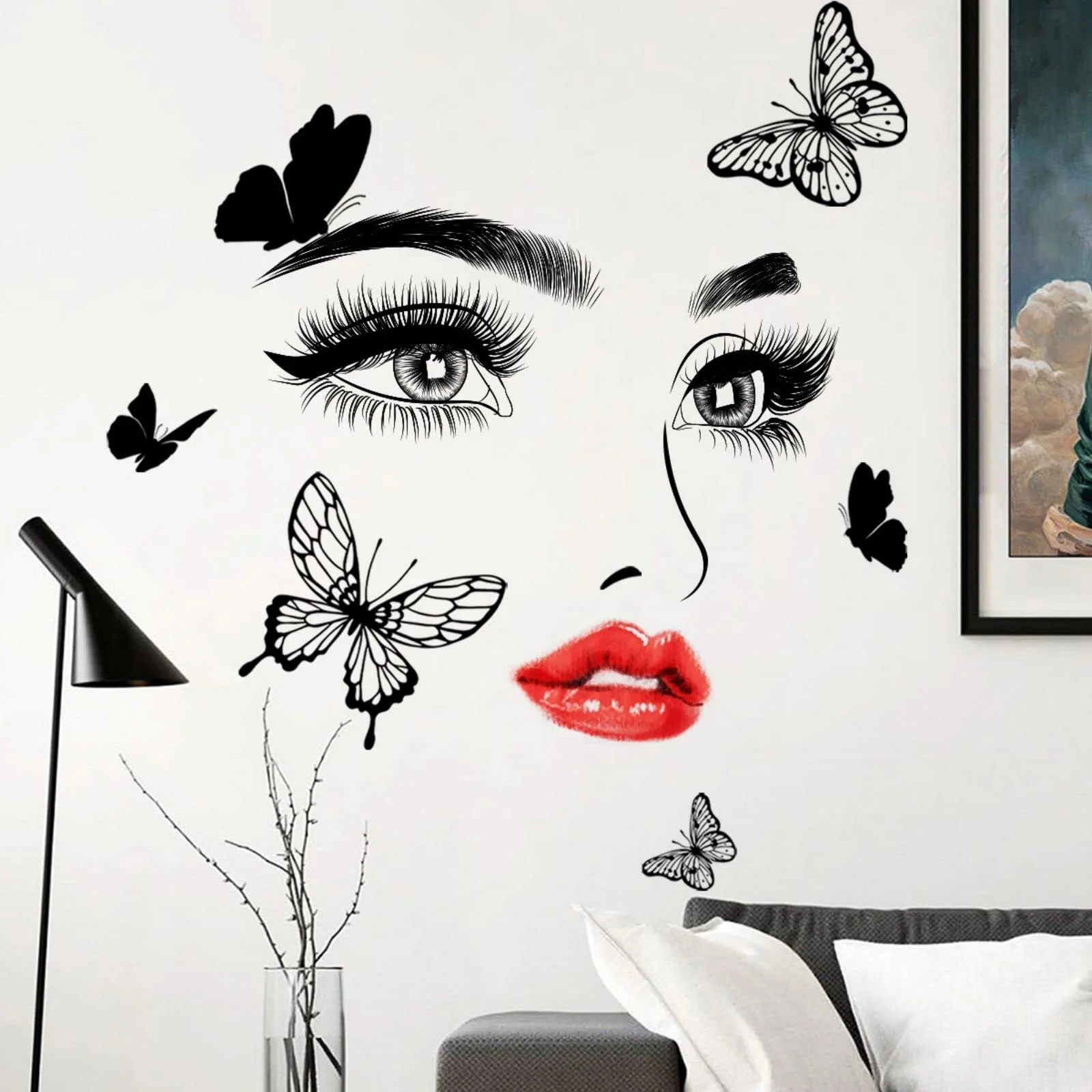 Наклейка на стену OOTSR Beauty Girl Face Eyes Lips Butterfly, фото №1