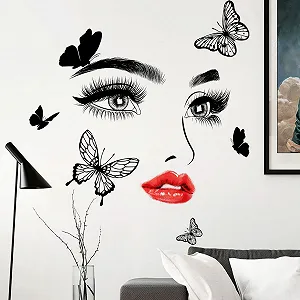 Наклейка на стіну OOTSR Beauty Girl Face Eyes Lips Butterfly - Фото 1