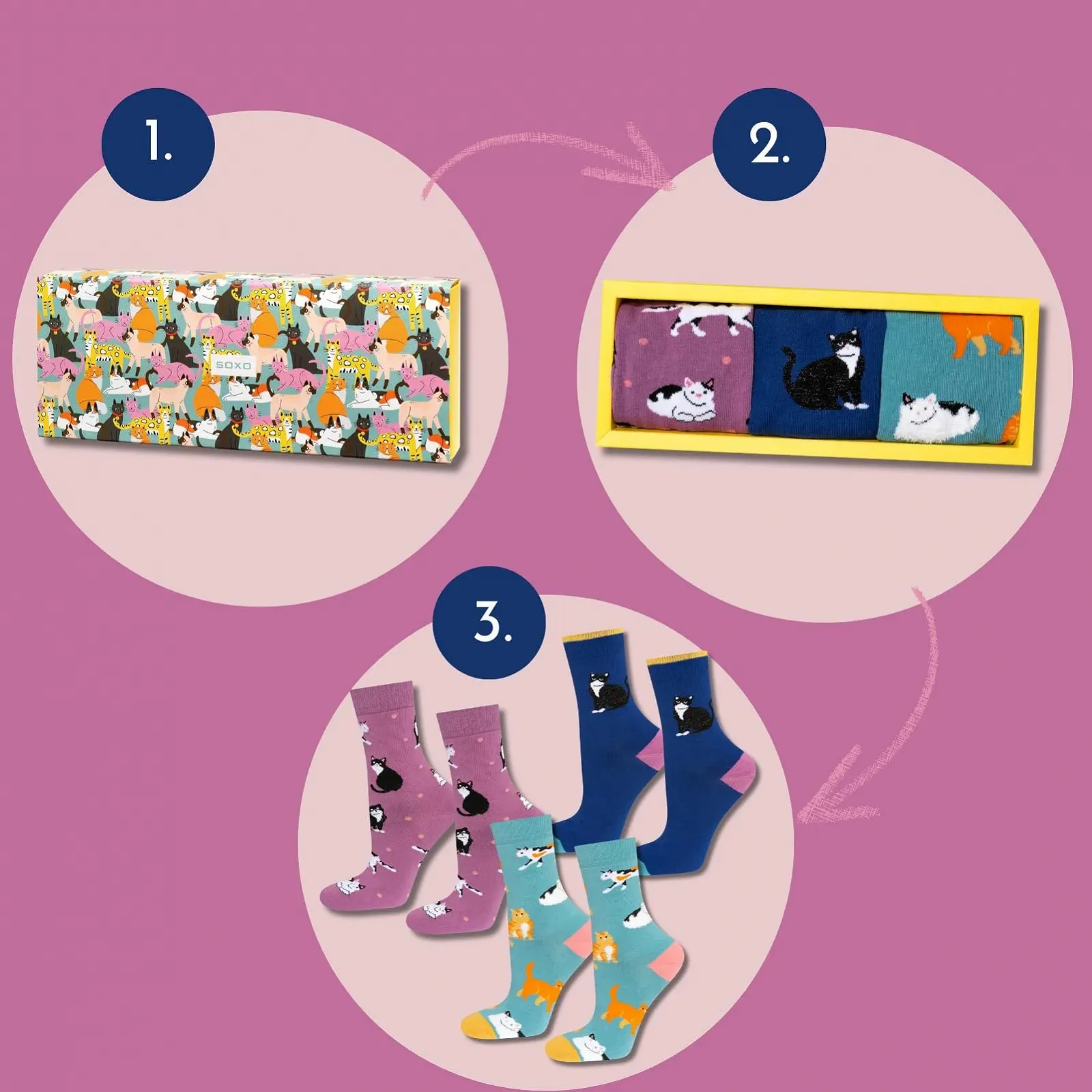 Шкарпетки Soxo Котячі Жіночі Кумедні 35-40 3 Пари, фото №2